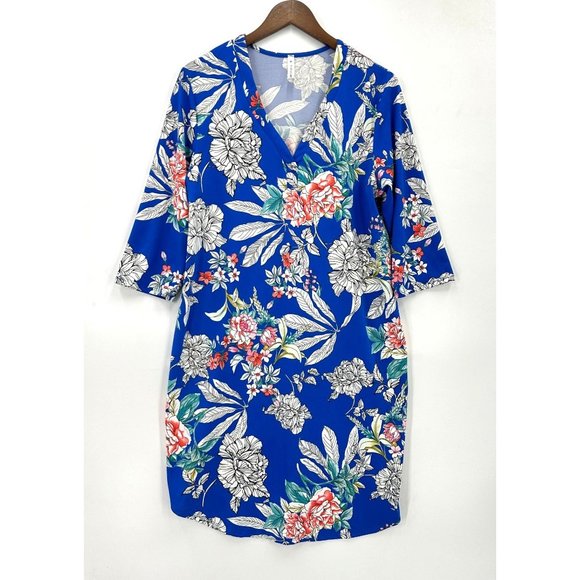 Piphany Dress Womens Pullover 3/4 Sleeve Shift Floral V-Neck Multicolor L - Picture 1 of 8